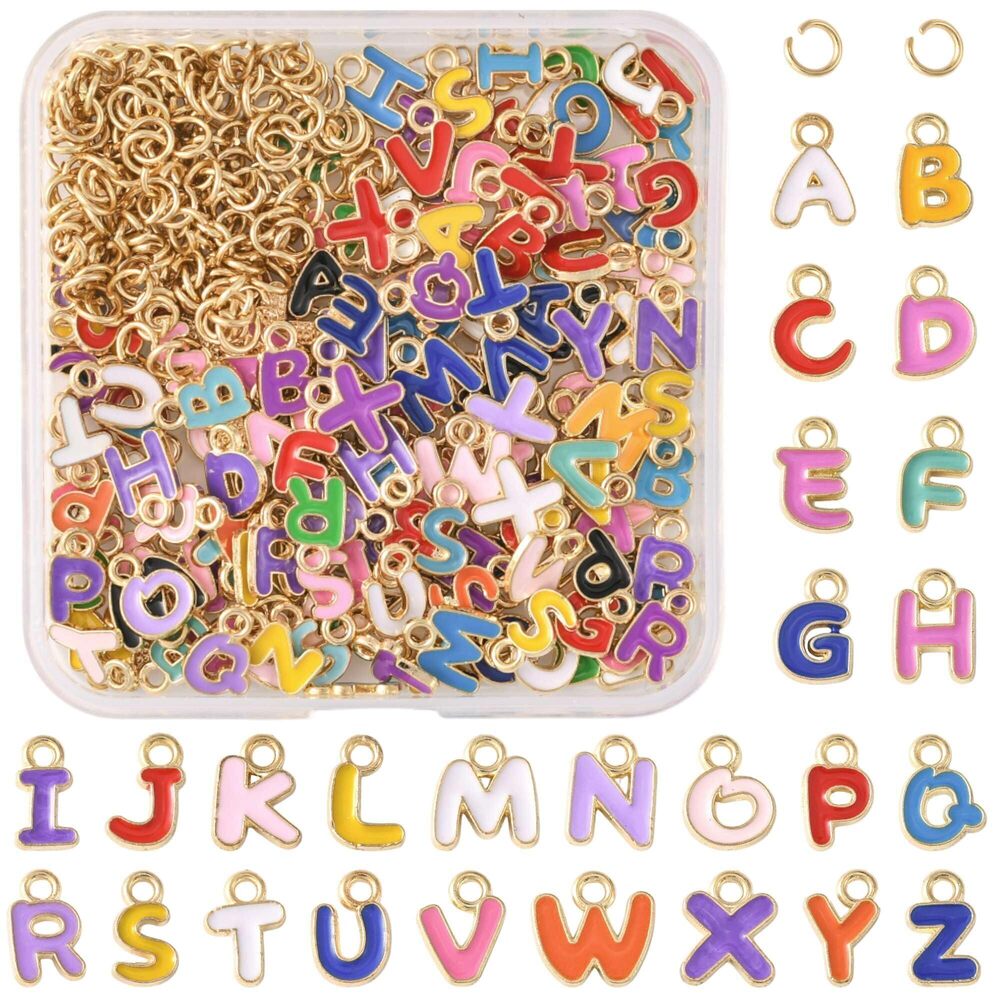 4300 200Pcs Colorful Random Letter Enamel Charms Capital A-Z Golden